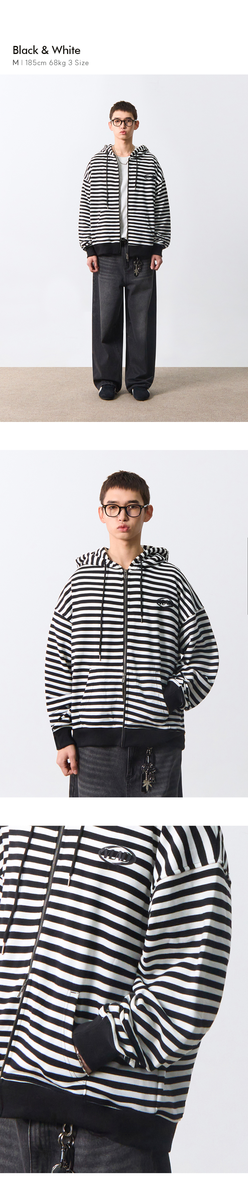 [DIMITRI BLACK] VLAD STRIPE LOGO HOODED ZIP UP /追跡付 VLAD STRIPE LOGO HOODED ZIP-UP_BLACK&GRAY - 디미트리블랙
